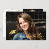 Modernes Graduate Gold Script Foto Party Einladung (Vorne/Hinten)