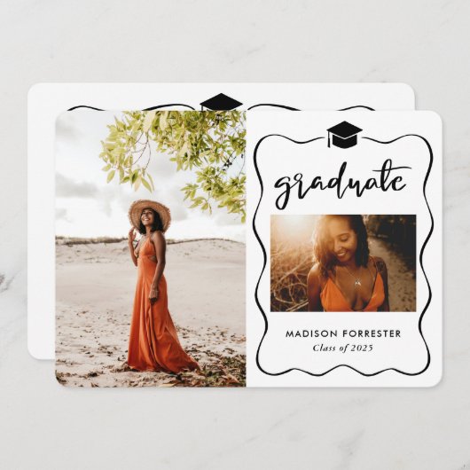 Modernes Graduate Hat Lässiges Script Einladung (Vorne/Hinten)