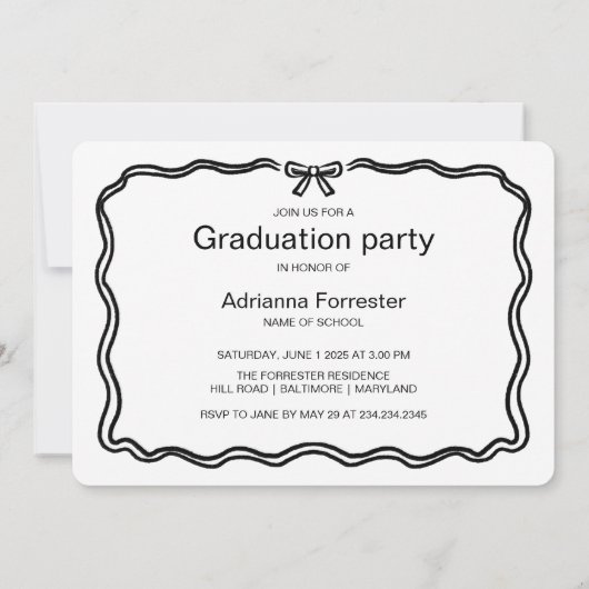 Modernes Graduate Niedlich Bow Lässig Script Einladung (Rückseite)