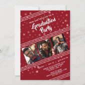 Modernes Graduate Red 4-Foto-Pinselskript Einladung (Rückseite)