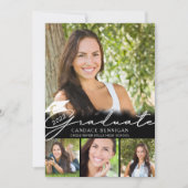 Modernes Graduate Schwarz-weiß Script 5 Foto Party Einladung (Vorderseite)