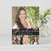 Modernes Graduate Schwarz-weiß Script 5 Foto Party Einladung (Stehend Vorderseite)