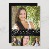 Modernes Graduate Schwarz-weiß Script 5 Foto Party Einladung (Vorne/Hinten)