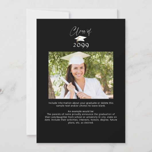 Modernes Graduate Script 2 Fotos Schwarz-weiß Ankündigung (Rückseite)