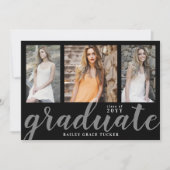 Modernes Graduate Script 3-Foto Collage Abschluss Ankündigung (Vorderseite)