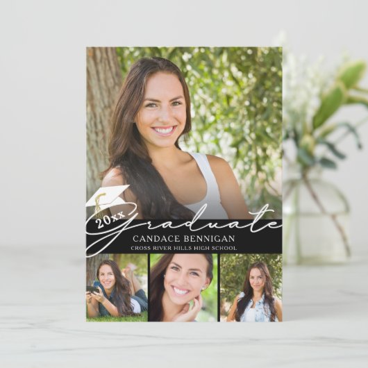 Modernes Graduate Script 5 Foto Party Einladung (Stehend Vorderseite)