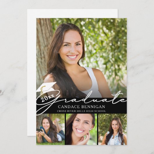 Modernes Graduate Script 5 Foto Party Einladung (Vorne/Hinten)