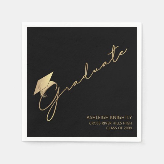 Modernes Graduate Script Cap Black Gold Serviette (Vorderseite)