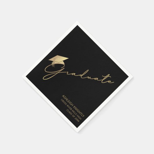 Modernes Graduate Script Cap Black Gold Serviette (Ecke)