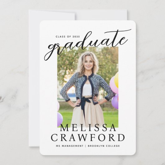 Modernes Graduate Script Typografy Foto Abschluss Ankündigung (Vorderseite)