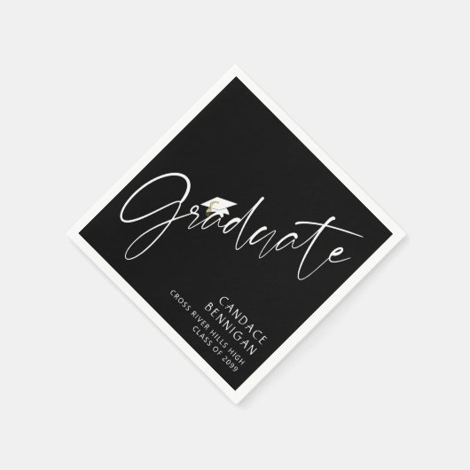 Modernes Graduate Script White Cap Black Serviette (Ecke)