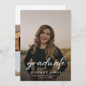Modernes Graduate White Script 4 Fotos Abschluss Ankündigung (Vorne/Hinten)