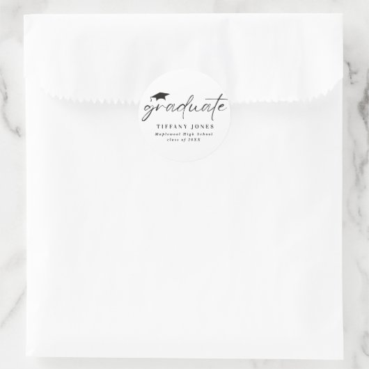 Modernes Graduate White Script 4 Fotos Abschluss Runder Aufkleber (Tasche)