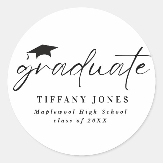 Modernes Graduate White Script 4 Fotos Abschluss Runder Aufkleber (Vorderseite)