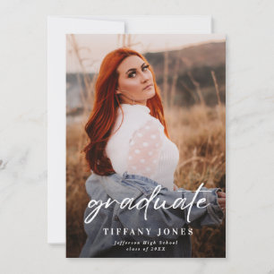Modernes Graduate White Script Foto Abschluss Ann Ankündigung