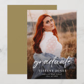 Modernes Graduate White Script Foto Abschluss Ann Ankündigung (Vorne/Hinten)