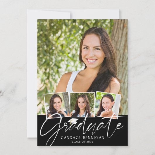 Modernes Graduiertenschreiben 5 Foto Schwarz-weiß Ankündigung (Vorderseite)