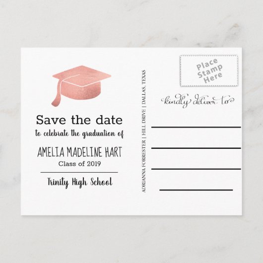 Modernes Graduiertenschreiben | Save the Date Foto Ankündigungspostkarte (Rückseite)