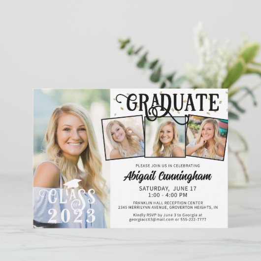 Modernes Graduiertenstudio 4 - Collage Custom Colo Einladung (Stehend Vorderseite)