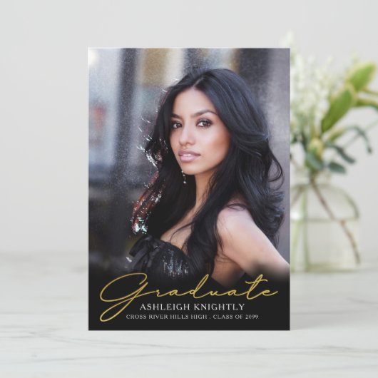 Modernes Graduiertenstudio 4 Fotos Handgeschrieben Ankündigung (Stehend Vorderseite)