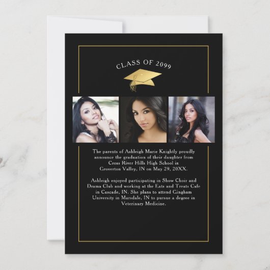 Modernes Graduiertenstudio 4 Fotos Handgeschrieben Ankündigung (Rückseite)