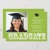Modernes graduiertes grünes Foto-Abschluss-Party Einladung (Vorne/Hinten)