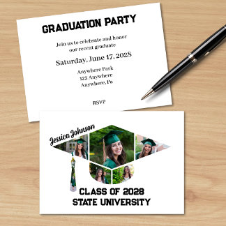 Modernes Graduierungs-Cap Form Foto Collage Party Einladung