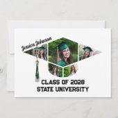 Modernes Graduierungs-Cap Form Foto Collage Party Einladung (Vorderseite)