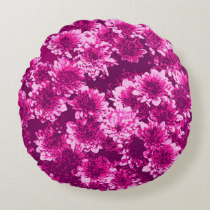 Modernes grafisches Dahlia-Muster, Amethyst Lila Rundes Kissen