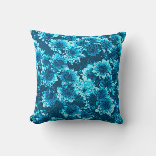Modernes grafisches Dahlia-Muster, Indigoblau Kissen