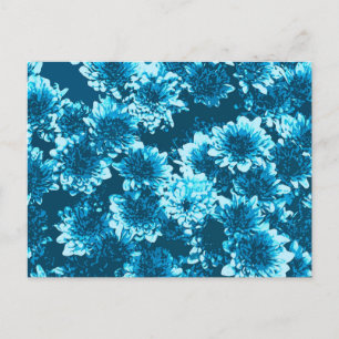 Modernes grafisches Dahlia-Muster, Indigoblau Postkarte