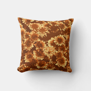 Modernes grafisches Dahlie-Muster, Brown und Gold Kissen