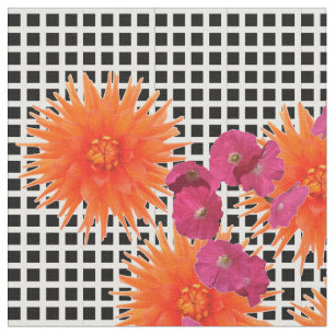 Modernes grafisches rosa orange Blumen-Karo-Gewebe Stoff