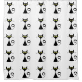 Modernes grafisches schwarze Katzen-Gelb mustert Duschvorhang (Vorderseite)
