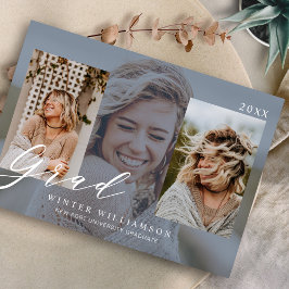 Modernes Grand Script Blue Overlay Grad Drei Foto  Einladung