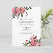 Modernes Grandeur Pflaume und rosa Bat Mitzvah Einladung (Stehend Vorderseite)
