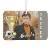 Modernes Grau-Fußball-Foto und Name für ihn Autolufterfrischer (Rückseite)