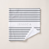 Modernes, grau gestreiftes Muster Badhandtuch Set (Waschlappen)