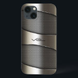 Modernes, grau-metallisches geometrisches Design iPhone 13 Hülle<br><div class="desc">Modernes,  grau geometrisch glänzendes metallisches Design. Benutzerdefiniertes Monogramm. Shine und metallic look sind eine digitale Illusion und kein echter Glanz.</div>