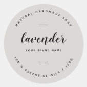 Modernes, grau-minimalistisches Seifenlabel Runder Aufkleber (Vorderseite)