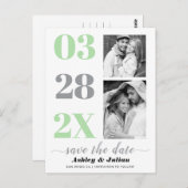 Modernes Grau, Minze zwei Foto Save the Date Postkarte (Vorne/Hinten)