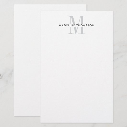 Modernes Grau Monogramm Briefpapier (Vorne/Hinten)