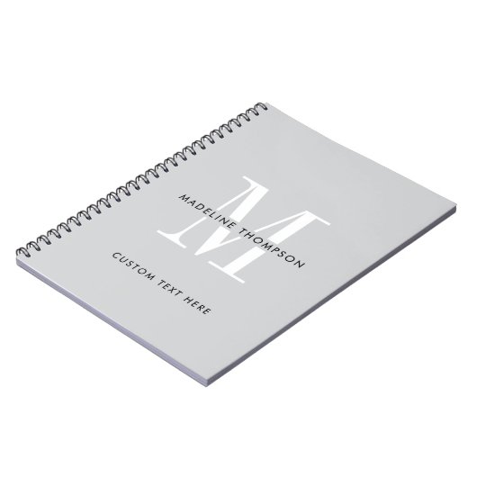 Modernes Grau Monogramm Notizblock (Linke Seite)