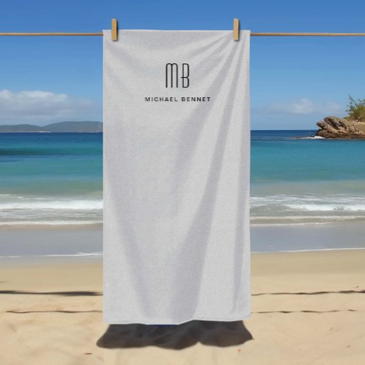 Modernes Grau Monogramm Strandtuch