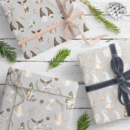 Modernes, grau-neutrales Gnommuster Geschenkpapier Set