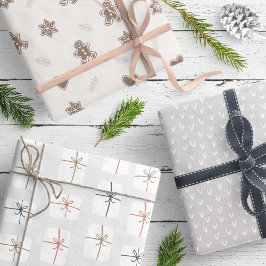 Modernes, grau-neutrales Lebkuchenmuster Geschenkpapier Set