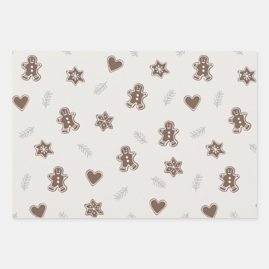 Modernes, grau-neutrales Lebkuchenmuster Geschenkpapier Set (Vorderseite 2)