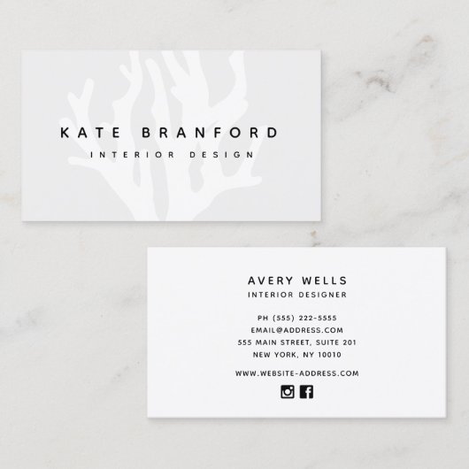 Modernes Grau Ocean Coral Reef Räume Designer Visitenkarte (Vorne/Hinten)