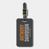 Modernes, grau-orangefarbenes, feines, Minimalisti Gepäckanhänger (Vorderseite vertikal)