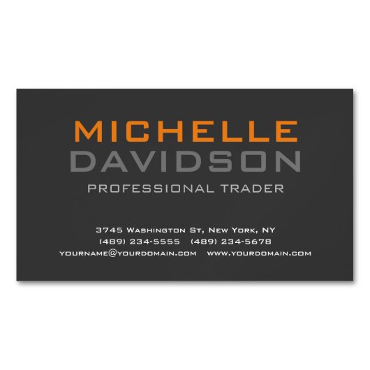 Modernes, grau-orangefarbenes, feines, Minimalisti Magnetische Visitenkarte (Vorderseite)